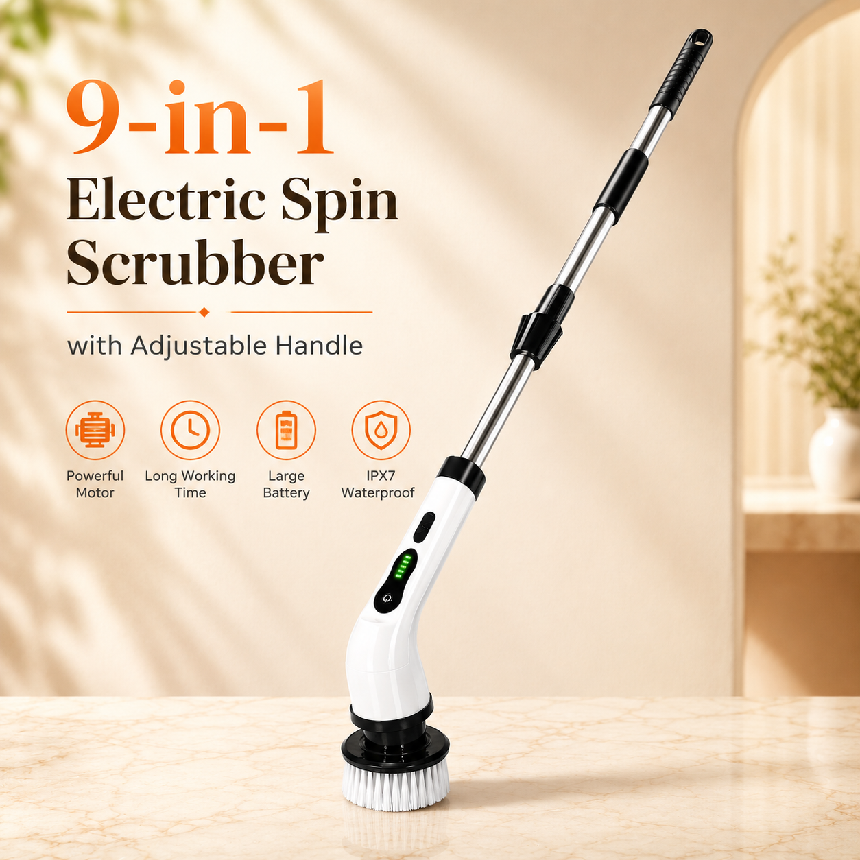 9-in-1 Electric Spin Scrubber with Adjustable Handle ZAVION