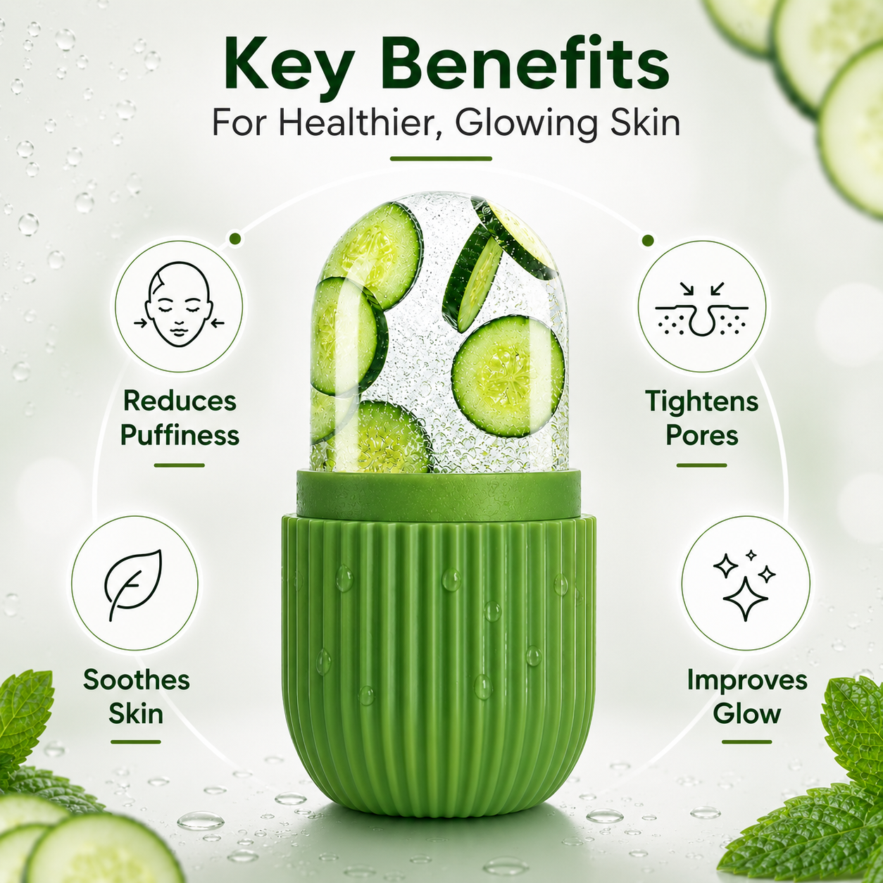 Face Ice Roller – Reusable Silicone Skin Massager for Glowing, De-Puffed Skin ZAVION