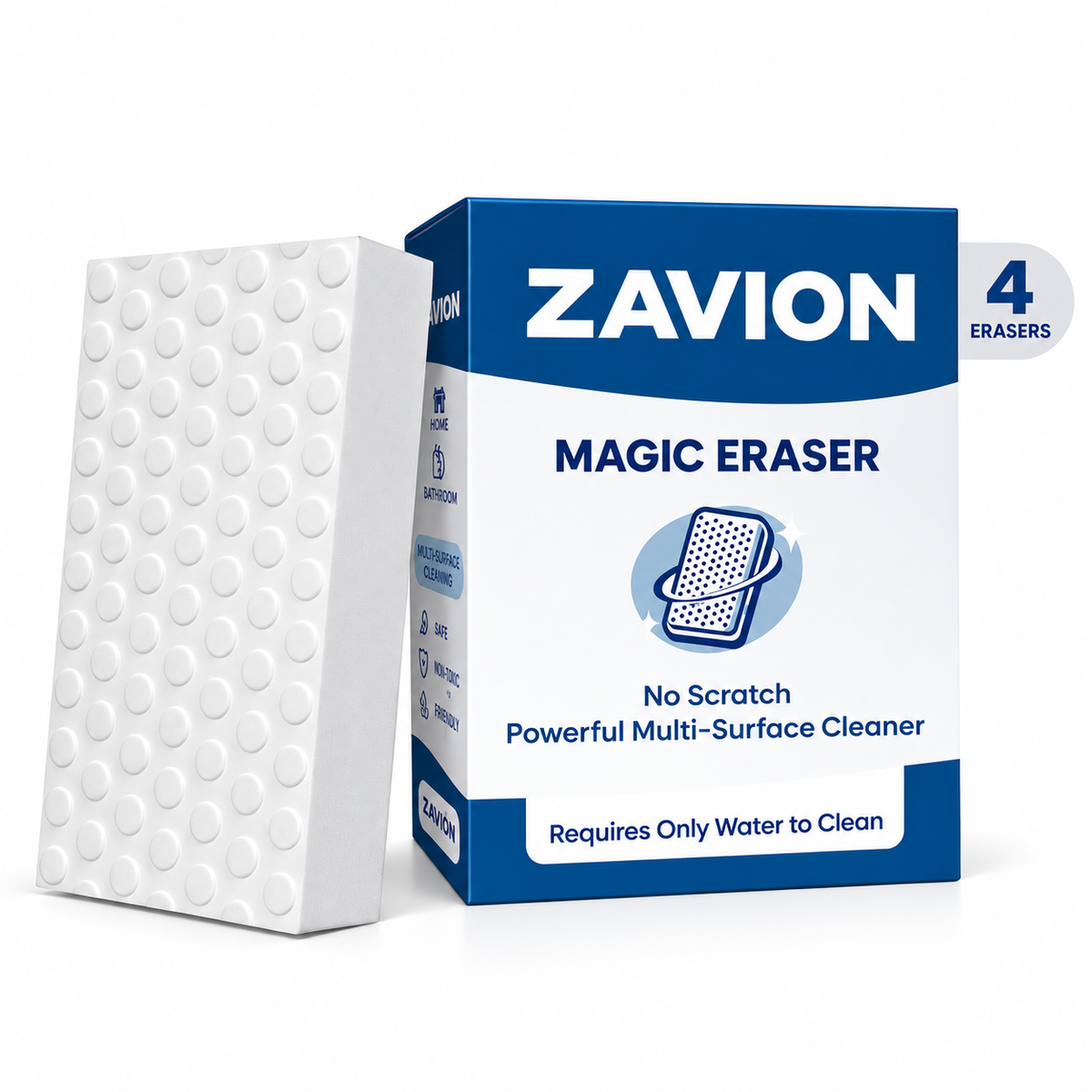ZAVION Magic Eraser Cleaning Sponge – Pack of 4 | High-Density Melamine Foam | Multi-Surface Cleaner | Removes Tough Stains & Marks with Just Water ZAVION