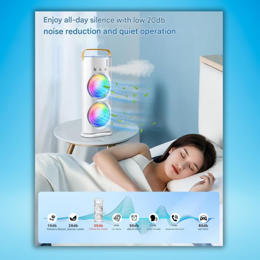 Mini Air Cooler Fan with Double Mist Spray | USB Rechargeable Portable Cooling Fan ZAVION