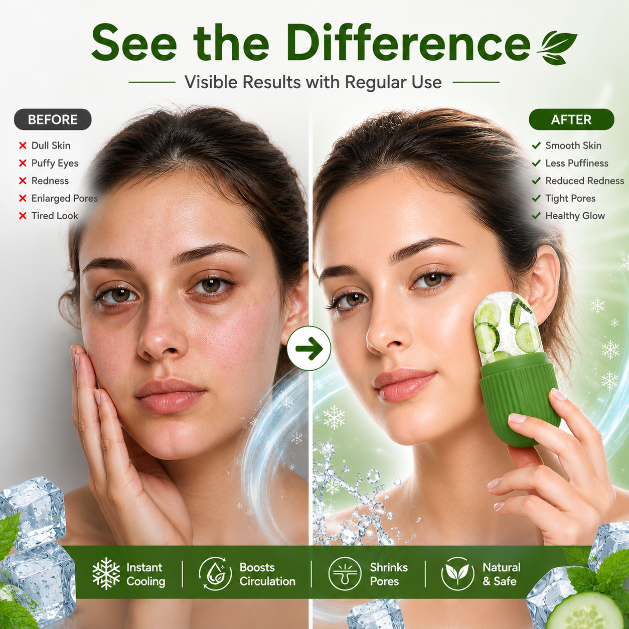 Face Ice Roller – Reusable Silicone Skin Massager for Glowing, De-Puffed Skin ZAVION