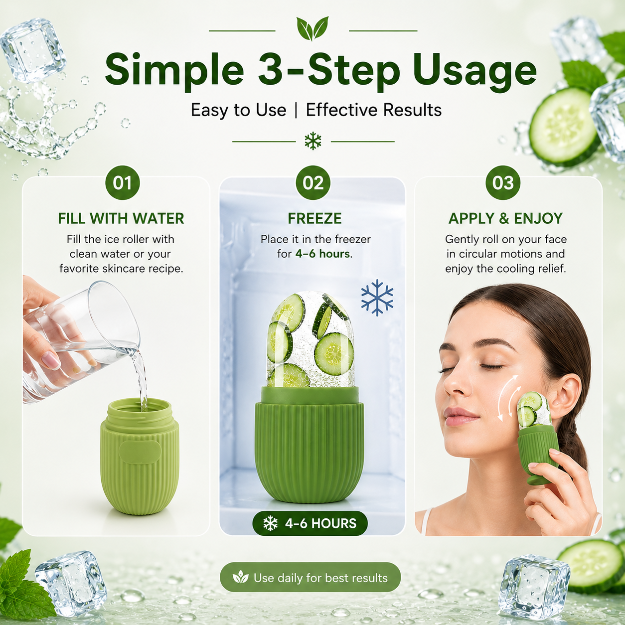 Face Ice Roller – Reusable Silicone Skin Massager for Glowing, De-Puffed Skin ZAVION