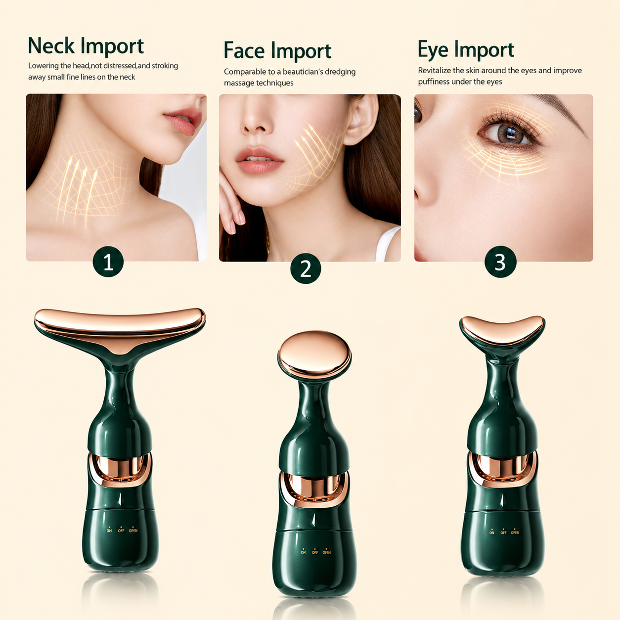 3-in-1 Facial, Neck & Eye Massager – Firming & Anti-Wrinkle ZAVION
