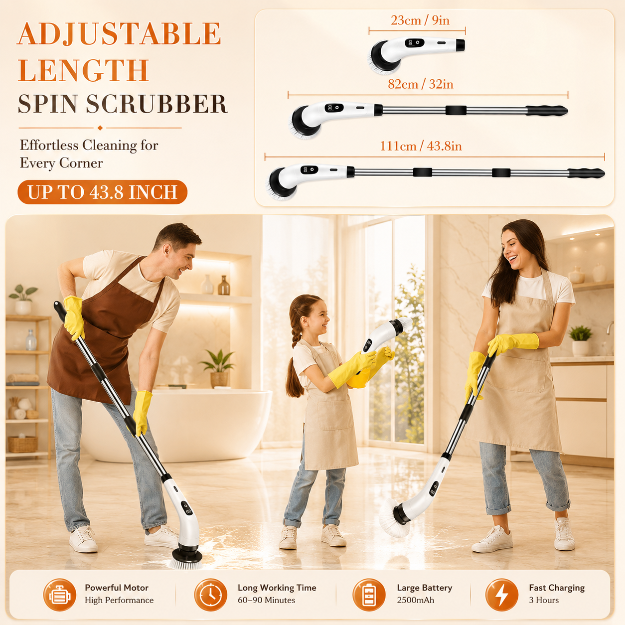 9-in-1 Electric Spin Scrubber with Adjustable Handle ZAVION