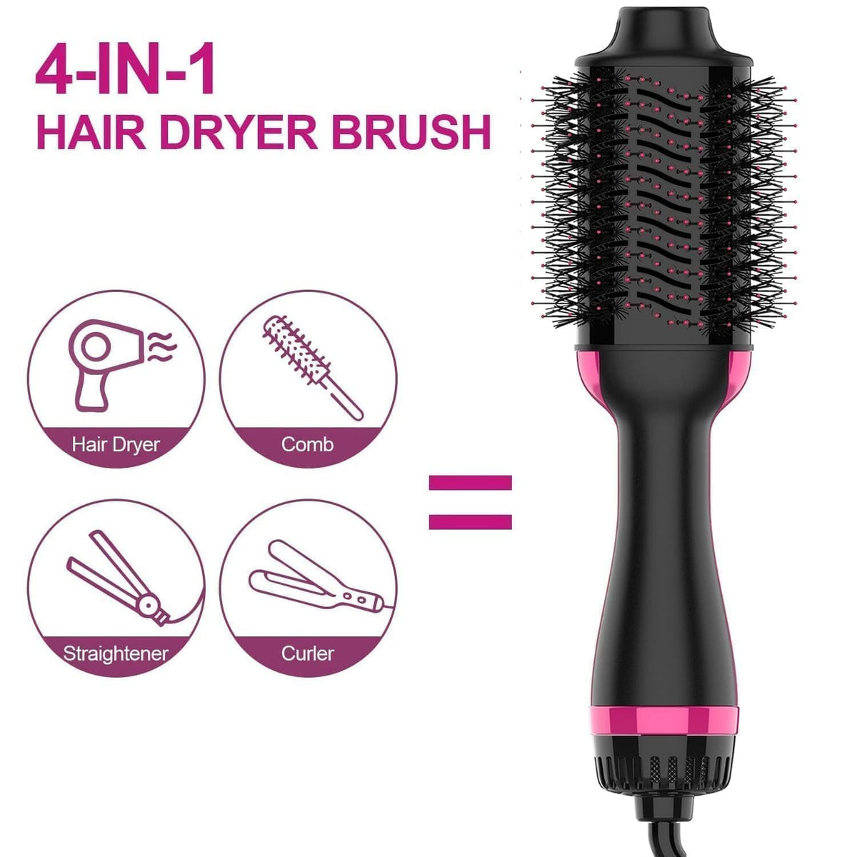 One Step Hot Air Brush – 4-in-1 Hair Dryer & Volumizer | Ionic Straightener, Curler & Detangler Brush for Frizz-Free Salon Blowout (All Hair Types) ZAVION