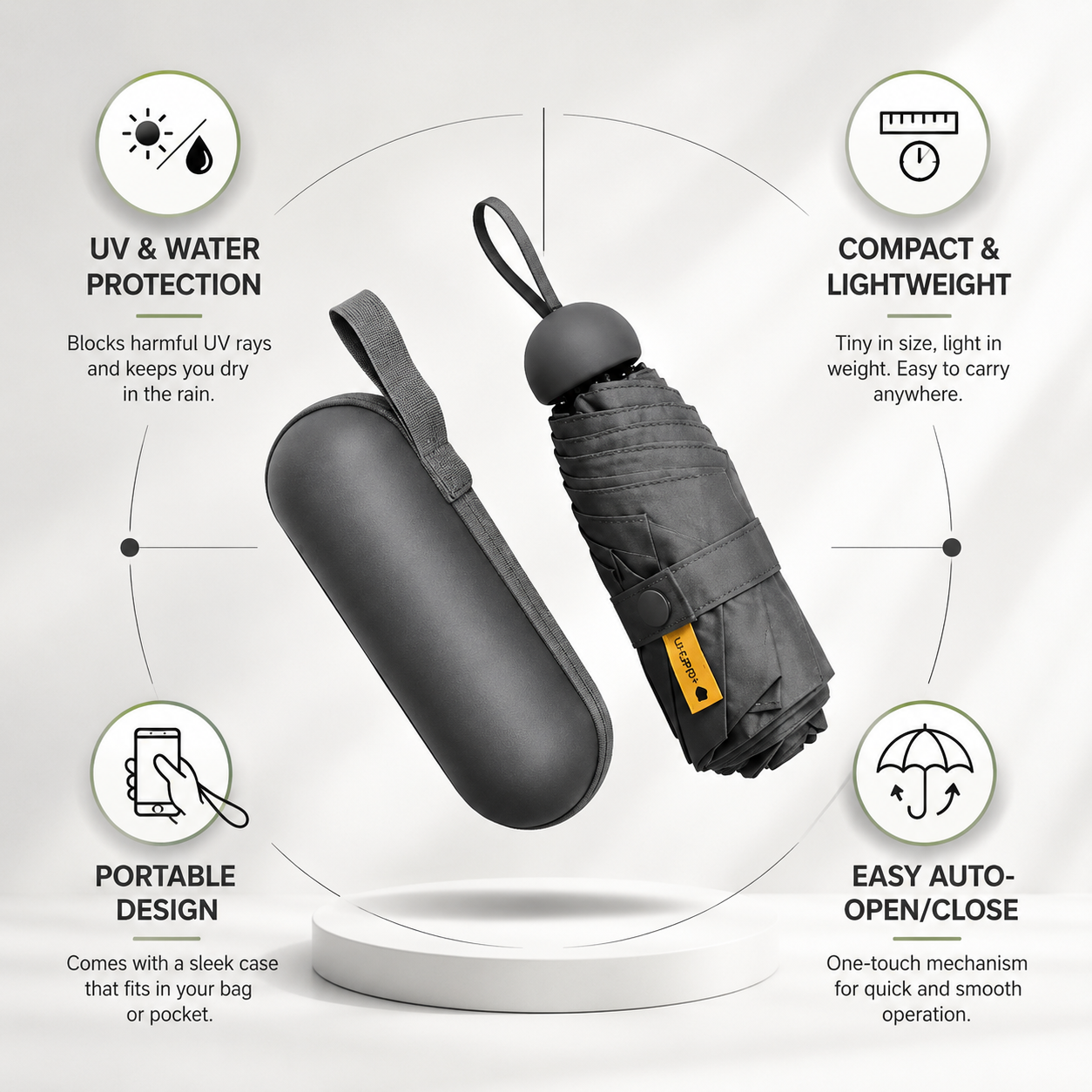 ZAVION Mini Compact Folding Umbrella with Capsule Case | Travel-Friendly Pocket Umbrella | Windproof & Waterproof | UV Sun & Rain Protection | Monsoon Essential for Men & Women ZAVION