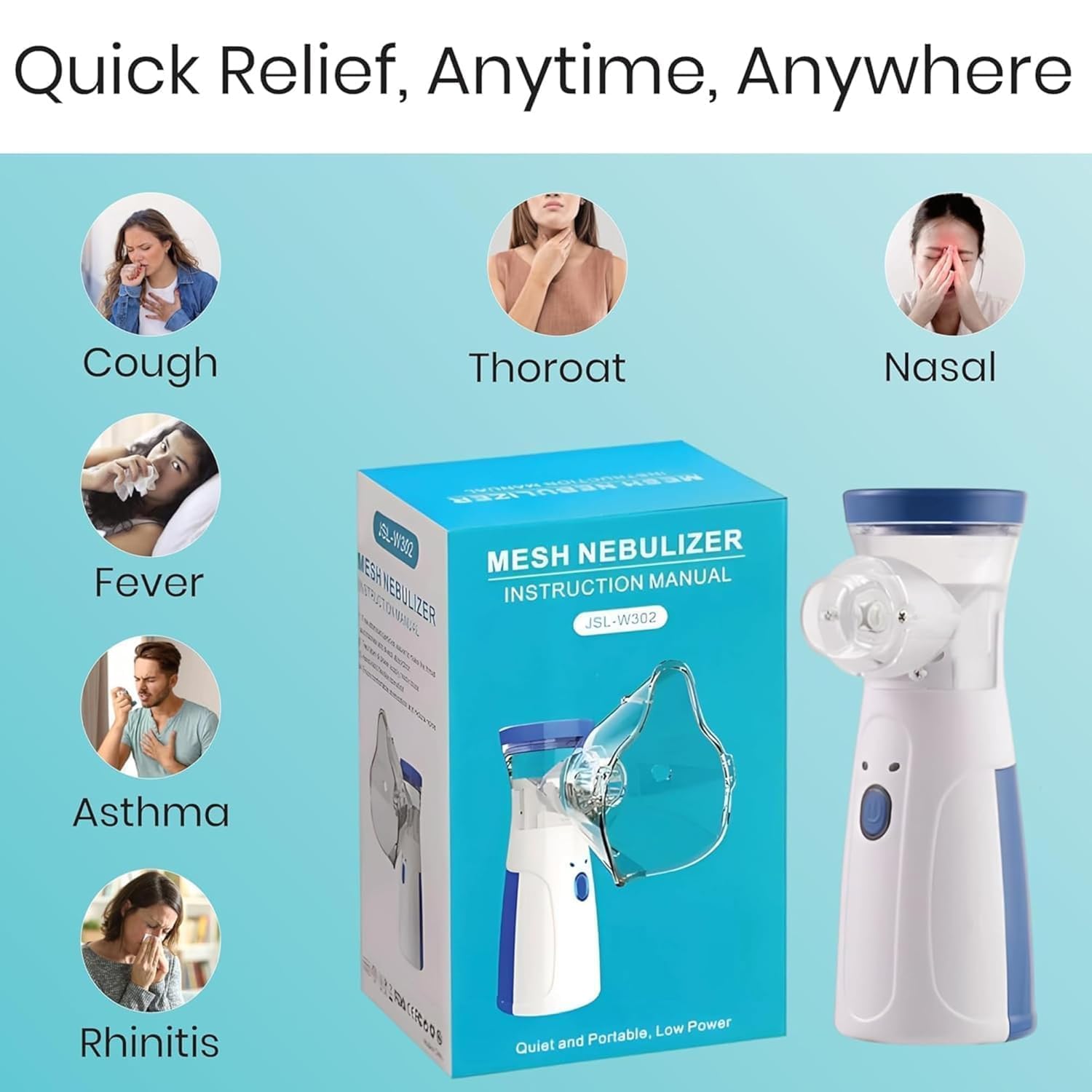 Portable Mesh Nebulizer for Adults & Kids | Silent Handheld Steam Inhaler for Cough, Cold & Breathing Relief | Wireless Rechargeable Vaporizer Machine ZAVION