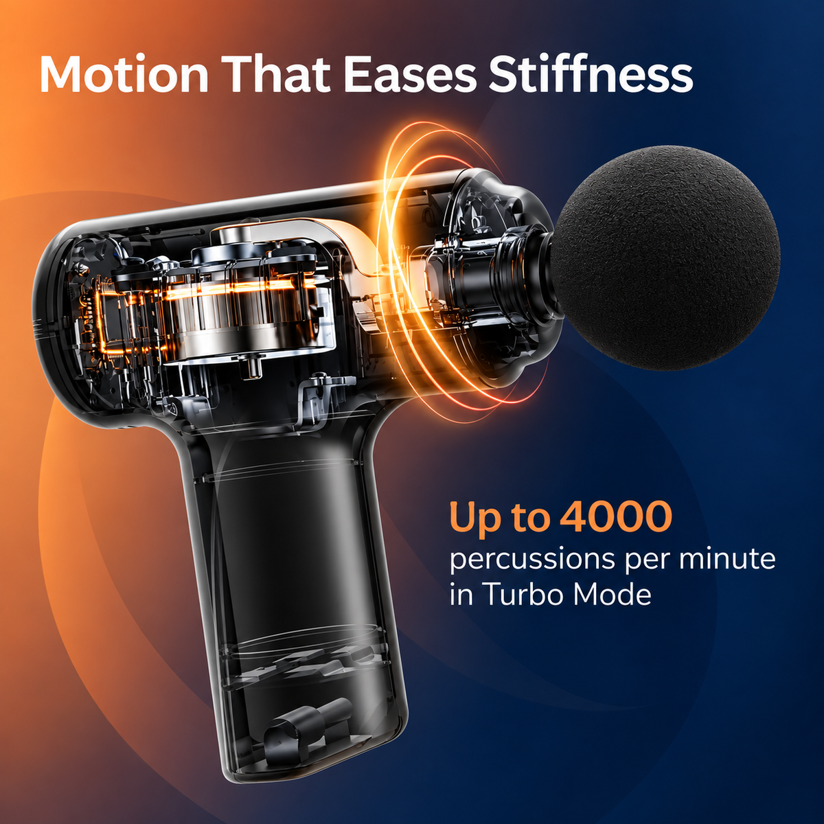 Charge Go Deep Tissue Massage Gun | 4 Massage Heads, 6 Speed Levels & Type-C Charging ZAVION