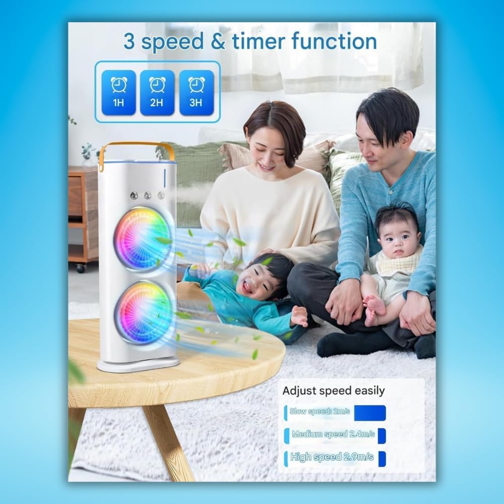 Mini Air Cooler Fan with Double Mist Spray | USB Rechargeable Portable Cooling Fan ZAVION