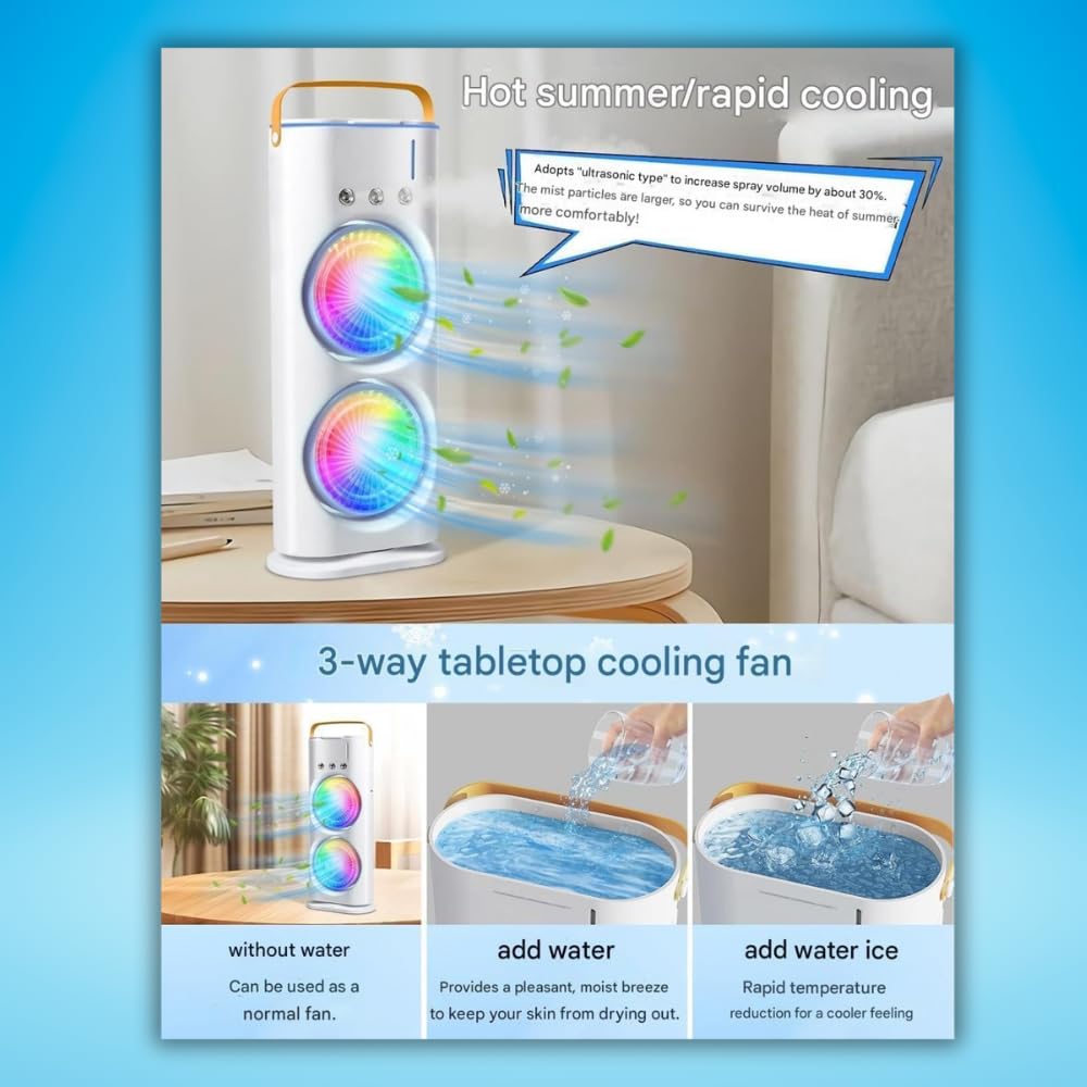 Mini Air Cooler Fan with Double Mist Spray | USB Rechargeable Portable Cooling Fan ZAVION