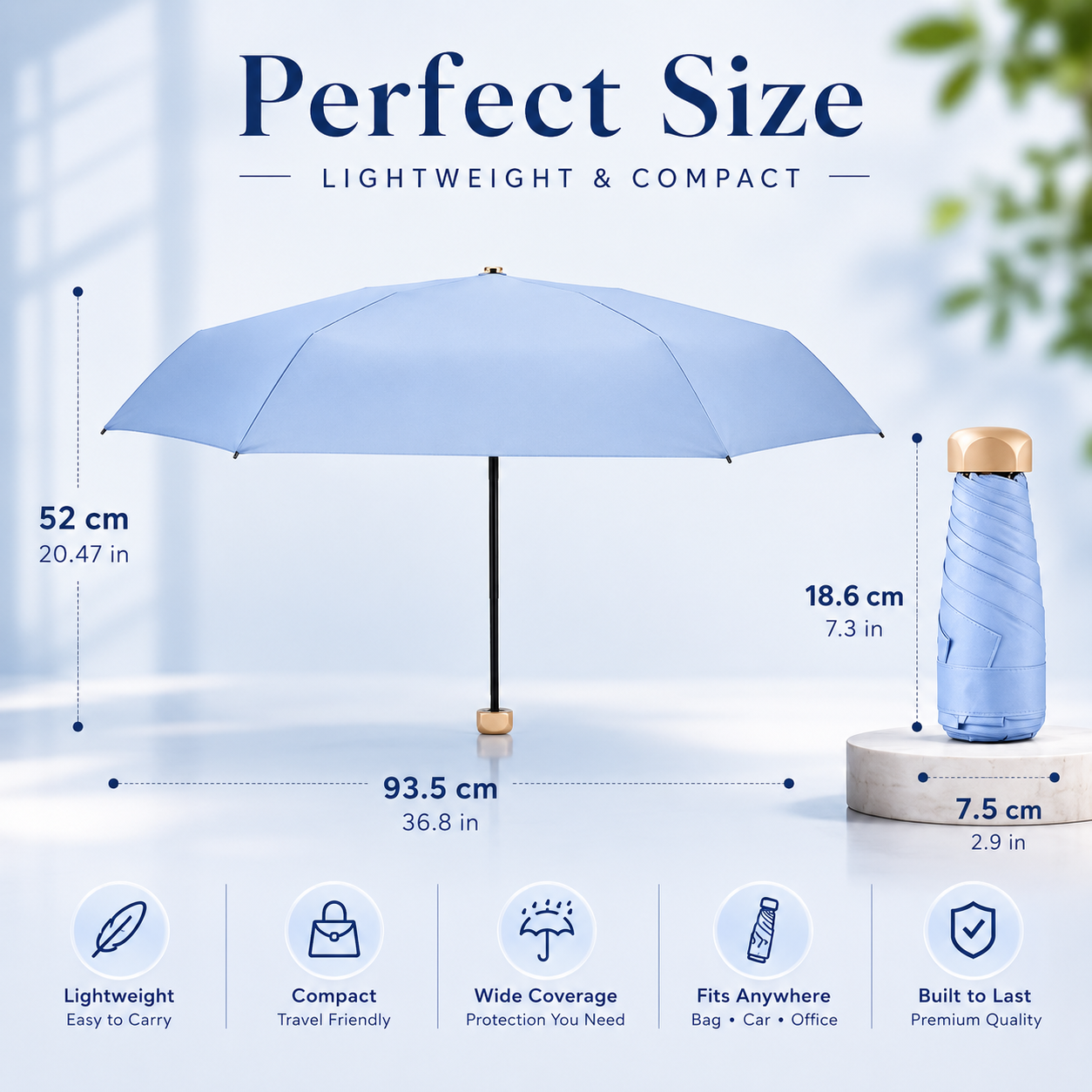 ZAVION Ultra Compact Mini Folding Umbrella | 6-Rib Windproof & Waterproof | UPF 50+ UV Protection | Lightweight Pastel Travel Umbrella for Rain & Sun | Men & Women ZAVION