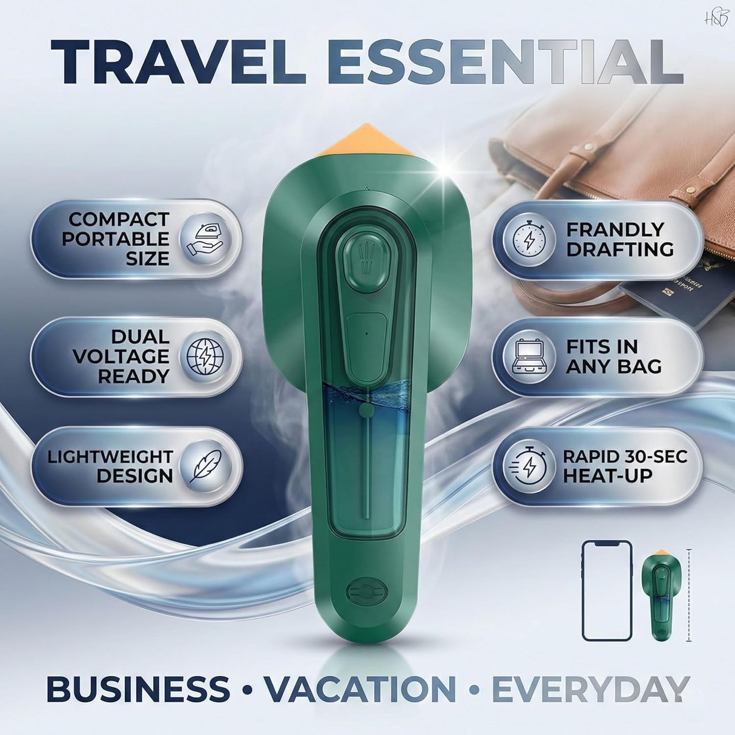 Mini Portable Steam Iron – Travel Garment Steamer for Wrinkle Removal ZAVION