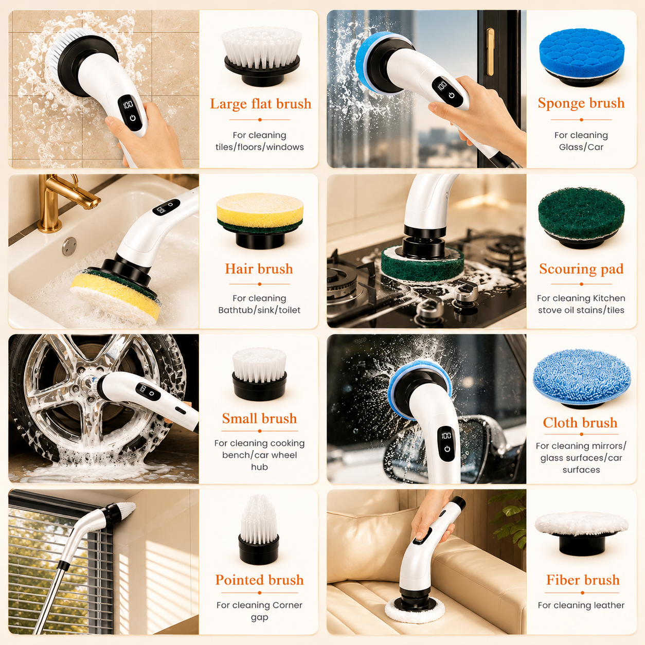 9-in-1 Electric Spin Scrubber with Adjustable Handle ZAVION