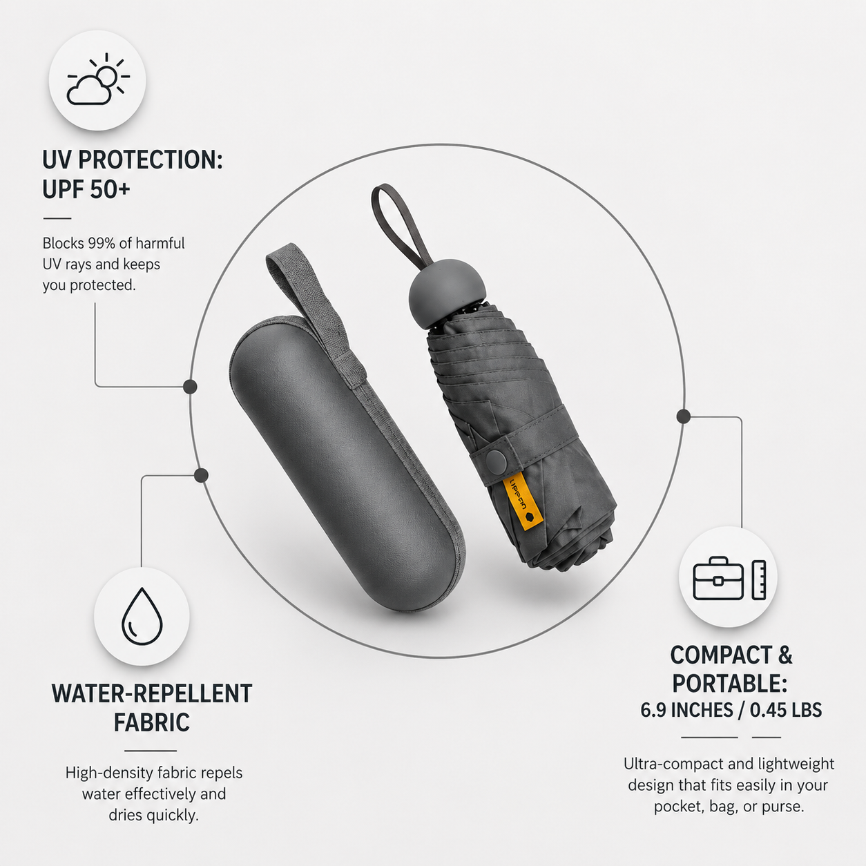 ZAVION Mini Compact Folding Umbrella with Capsule Case | Travel-Friendly Pocket Umbrella | Windproof & Waterproof | UV Sun & Rain Protection | Monsoon Essential for Men & Women ZAVION