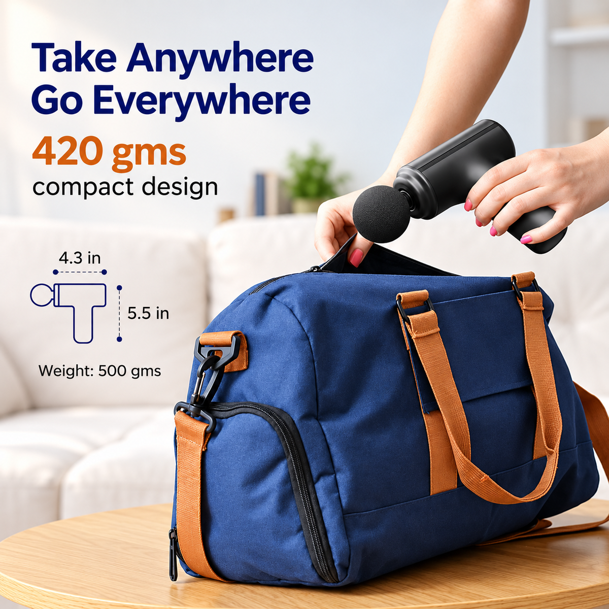 Charge Go Deep Tissue Massage Gun | 4 Massage Heads, 6 Speed Levels & Type-C Charging ZAVION