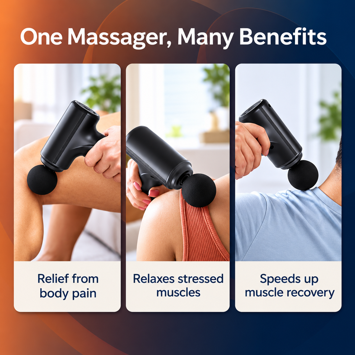 Charge Go Deep Tissue Massage Gun | 4 Massage Heads, 6 Speed Levels & Type-C Charging ZAVION