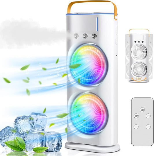 Mini Air Cooler Fan with Double Mist Spray | USB Rechargeable Portable Cooling Fan