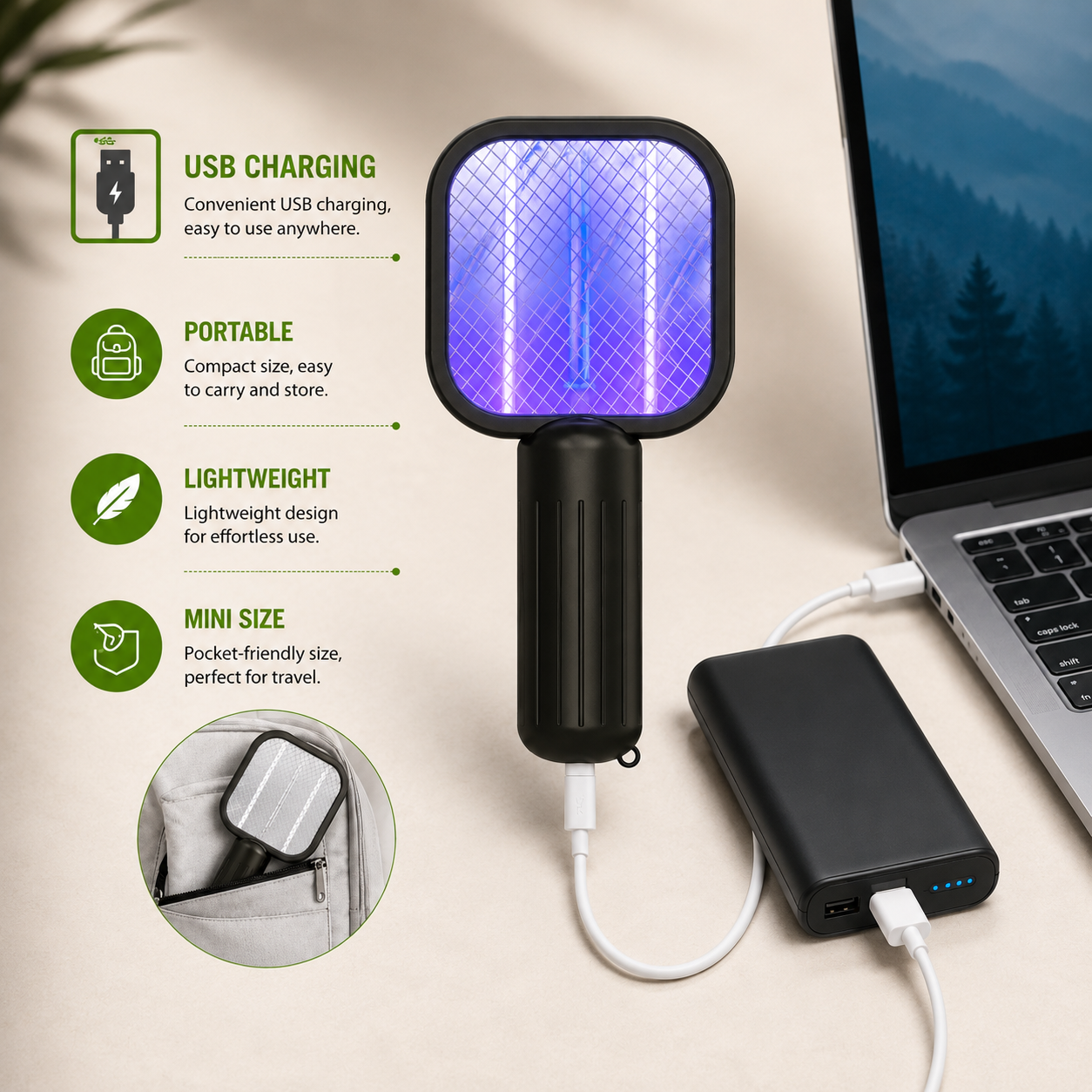 Mini Mosquito Killer Bat | USB Rechargeable Bug Zapper Racket ZAVION