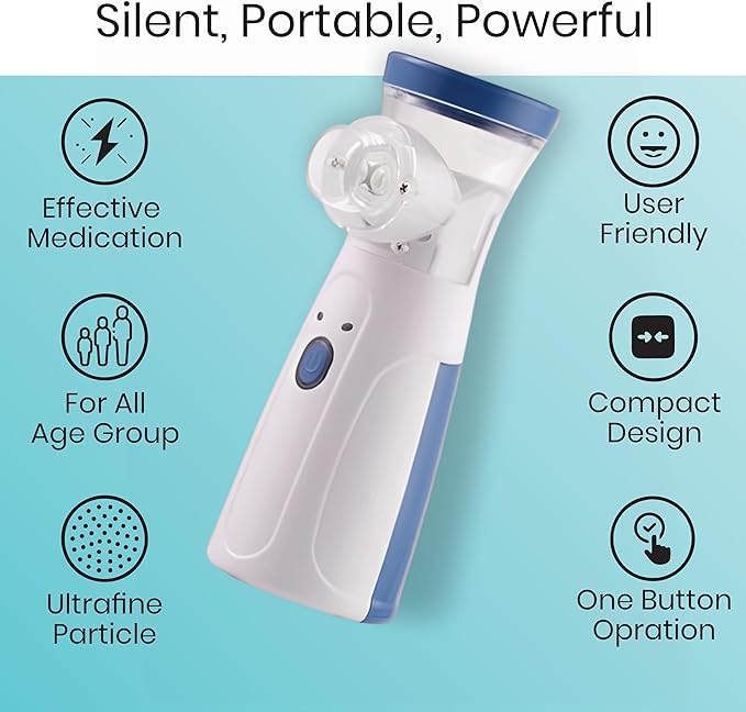 Portable Mesh Nebulizer for Adults & Kids | Silent Handheld Steam Inhaler for Cough, Cold & Breathing Relief | Wireless Rechargeable Vaporizer Machine ZAVION