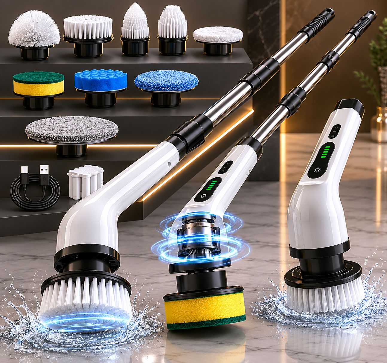 9-in-1 Electric Spin Scrubber with Adjustable Handle ZAVION
