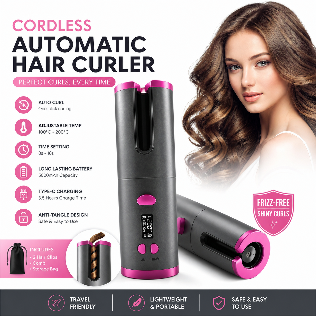 Automatic Hair Curler Machine (Cordless) – Instant Salon Curls for Women ZAVION